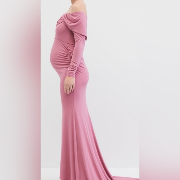 NWOT Motherhood Maternity Off-The-Shoulder Pink Maternity Dress Photoshoot Gown - Picture 3 of 9